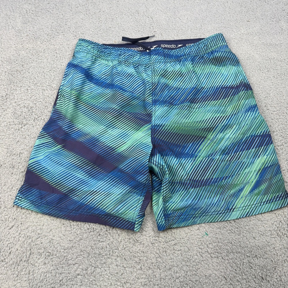 Speedo Swim Trunks Mens Large Blue Green‎ Volley Shorts Zip Pocket Drawstring